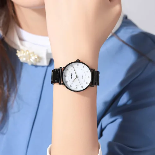 Vista 3 de SKMEI Women Watches Diamond Big Face Thin Slim Stainless Luxury Fashion Analog Quartz Waterproof Dress Casual Simple Ladies Female Rose Gold