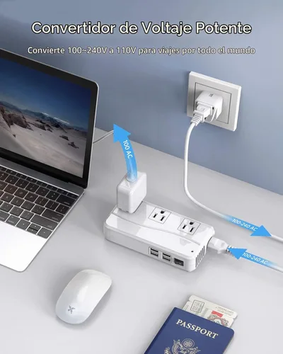 Vista 4 de BESTEK Adaptador de viaje universal convertidor de voltaje de 220 V a 110 V con carga USB de 6 A y 4 puertos, y adaptador de enchufe de Reino Blanco