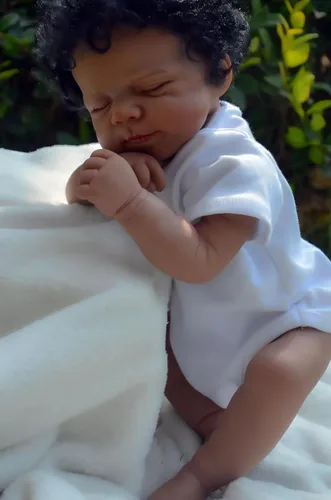 Vista 4 de Muñecas de bebé Reborn de 18 pulgadas, realistas, de vinilo, cuerpo completo, afroamericano durmiente, bebe, posables, juguetes de bebé de la vida