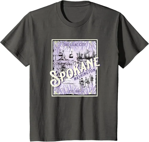 Vista 37 de Camiseta vintage Spokane Washington The Lilac City Carousel Waterfall, Negro