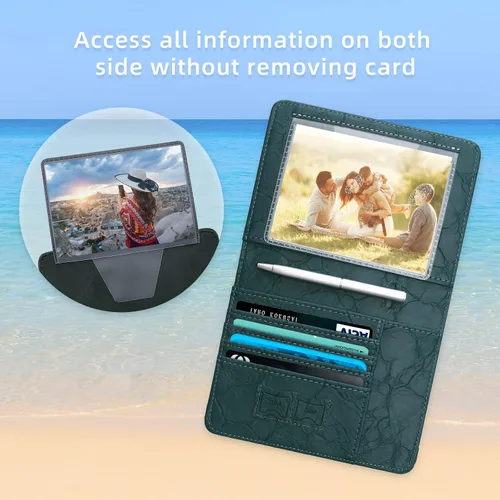 Vista 2 de WALNEW Soporte para pasaporte para viajes, funda de pasaporte RFID para mujeres y hombres, funda de piel sintética para pasaporte con soporte