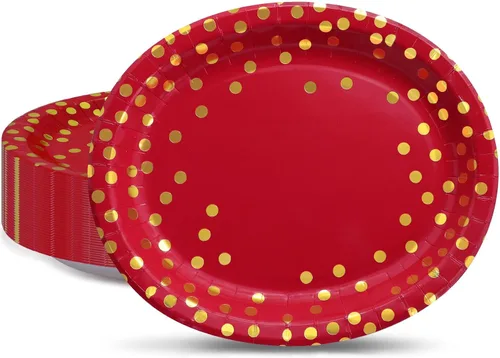 Vista 9 de 30 platos azul marino de 10 x 12 pulgadas, platos ovalados de papel azul y dorado, platos grandes para fiestas patrióticas para jubilaciones del 4