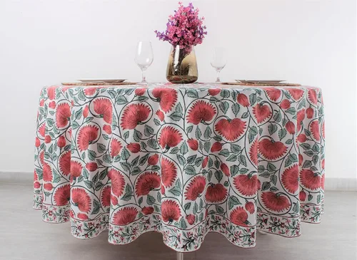 Vista 39 de Mantel redondo con estampado de bloque a mano, 100% algodón, reutilizable, color verde espárragos, 60 pulgadas, mantel decorativo para uso diario