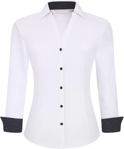 Vista 19 de Alex Vando - Blusa de botones para mujer, sin arrugas, manga larga, casual, para el trabajo