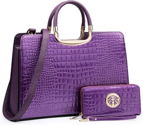 Vista 28 de Bolso de mano para mujer con asa superior, bolso de hombro, bolso tipo tote, cartera con billetera a juego 2-azul cocodrilo
