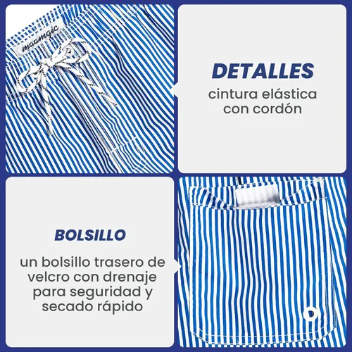 Vista 6 de maamgic Traje de baño para hombre, de secado rápido, con forro de malla, divertido traje de baño de 7 pulgadas Raya azul