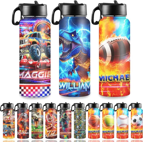 Vista 25 de Botella de agua personalizada con foto, botella de agua deportiva de acero inoxidable con imagen personalizada para niños, hombres y mujeres