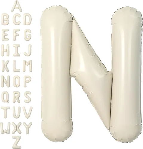 Vista 30 de SUWEN Globos de helio grandes de 102 cm (40 pulgadas) con letra S en color crema. Globos grandes de papel de aluminio con letra en helio, de A a Z.