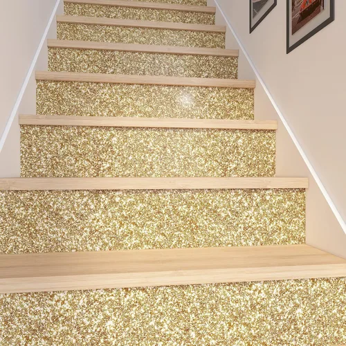 Vista 5 de Decotalk Papel tapiz dorado con purpurina para pegar y despegar de 17.7 x 120 pulgadas, papel de pared dorado para despegar y pegar, papel