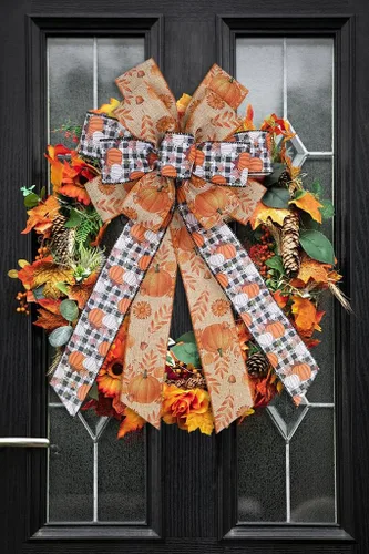 Vista 6 de Arco grande de calabaza de otoño para corona, cuadros blancos y negros para otoño, fiesta de Acción de Gracias, interiores y exteriores, suministros