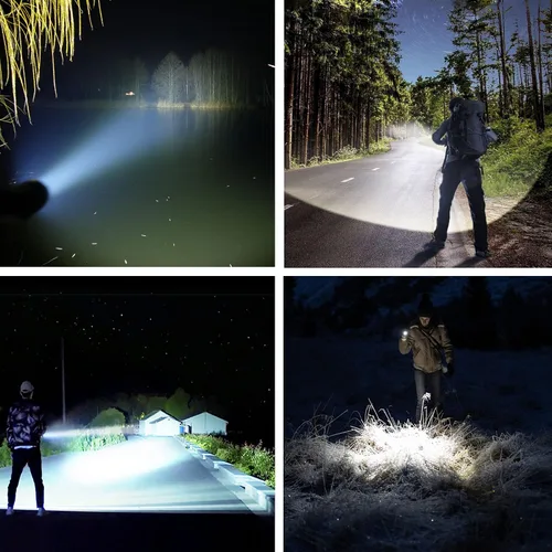 Vista 6 de Linternas LED recargables de 100000 lúmenes súper brillantes con 5 modos, impermeables, con zoom, luz de flash para emergencias al aire libre