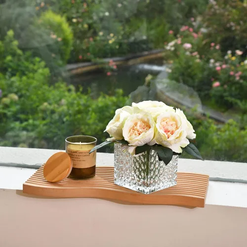 Vista 3 de Centros de Mesa de Flores de Peonía de Seda Artificial Arreglo Floral Falso en Florero de Vidrio para Decoración de Mesa de Boda en Casa (Champán)