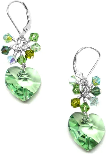 Vista 5 de 14x14mm Crystal Heart Spring Green Cluster Drop Earrings Gold-Filled or Sterling