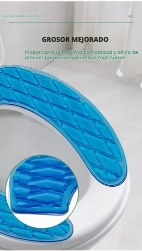 Vista 4 de tapa para asiento del retrete, portable y lavable, almohadilla de gel para retrete, universal, con diseño autoadhesivo (color azul)