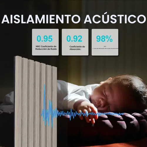 Vista 3 de Yuzzy - Paneles de madera para pared - 2 paneles acústicos de listones de madera de teca de 9 pies - Paneles de pared modernos con absorción