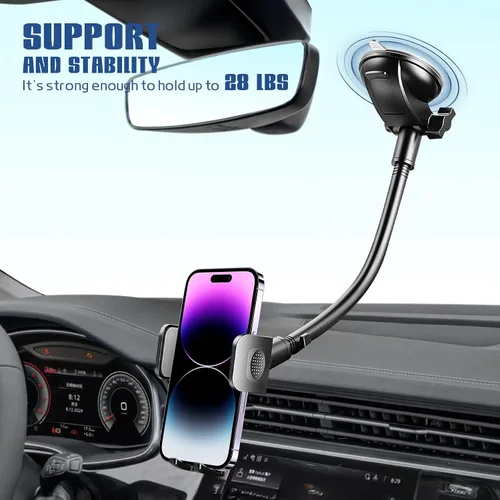 Vista 4 de wuyaoyao Soporte de teléfono para automóvil, soporte de brazo largo para salpicadero, parabrisas de automóvil, soporte para teléfono celular
