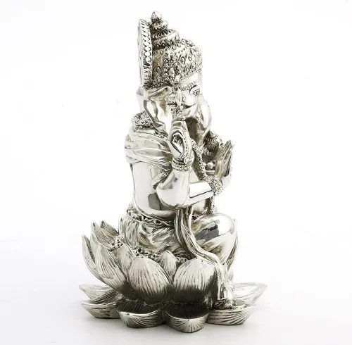 Vista 4 de Veronese Design Estatua hindú de Ganesha de 3 1/8 de alto, estatua de la buena fortuna de Ganesha, decoración del hogar, hecha a mano, galvanizada