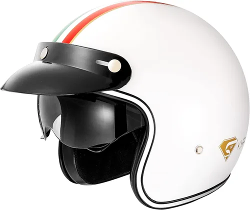 Vista 5 de KYPARA Casco de motocicleta de cara abierta vintage aprobado por DOT con visera, casco retro de media cara para hombres y mujeres