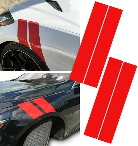 Vista 11 de x xotic tech Auto Universal Racing Style 4 Piezas Calcomanías de Rayas Dobles Hash para Capó Delantero y Guardabarros + 6 Piezas Calcomanías