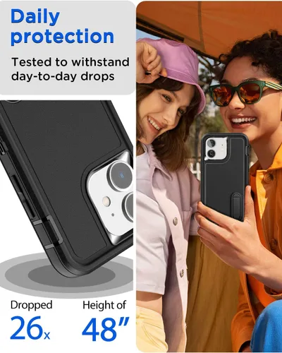 Vista 4 de AICase Funda para iPhone 12/12 Pro con soporte integrado con protector de pantalla de vidrio + lente de cámara, resistente protección contra caídas