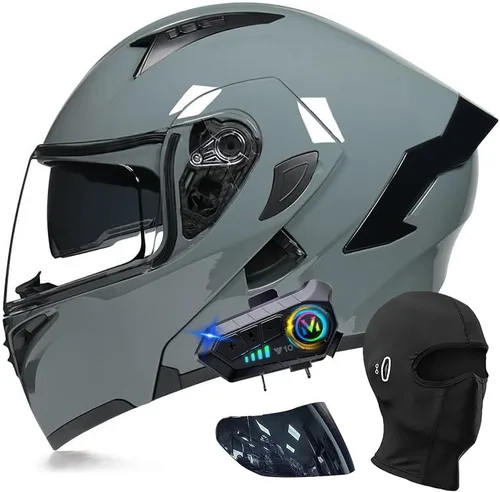 Vista 11 de Cascos modulares de motocicleta con Bluetooth, aprobados por DOT, casco de motocicleta de cara completa abatible con doble visera, con altavoces