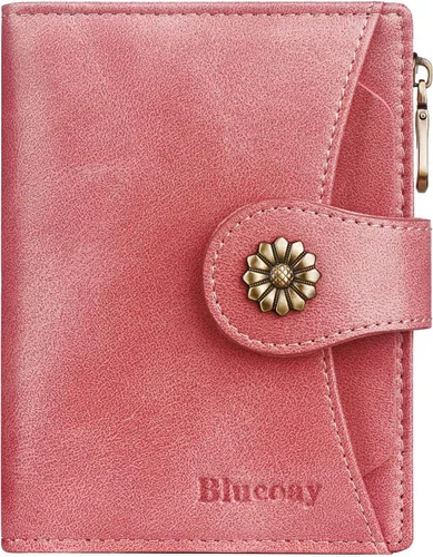 Vista 22 de Billetera para mujer, con bloqueo RFID, de piel de microfibra, compacta, plegable, con ventana de identificación extraíble (marrón)