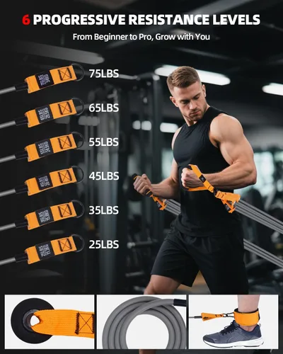 Vista 3 de Abahub Juego de bandas de entrenamiento de brazos, bandas de resistencia con asas y correas de tobillo para mujer y hombre, juego para entrenamiento
