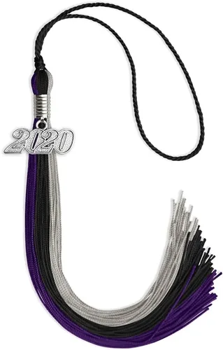 Vista 20 de Endea Graduation Borla de triple color con gota de fecha plateada (negro/dorado/granate, 2020)