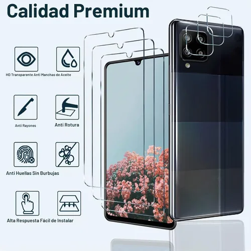 Vista 2 de Protector de pantalla diseñado para Samsung Galaxy A42 + protector de lente de cámara, fácil instalación, sin burbujas, transparente HD, vidrio