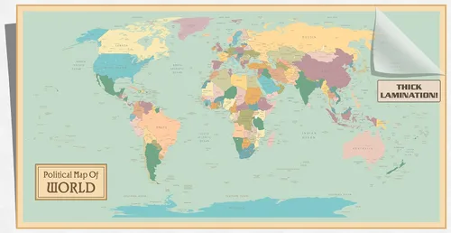 Vista 2 de Hermoso póster de mapa del mundo retro único – enorme mapa político del mundo de 46 x 24 pulgadas, decoración de pared del hogar, globo, Atlas