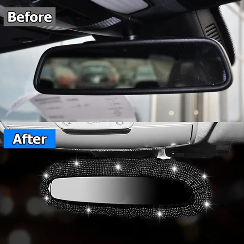 Vista 7 de Funda brillante para espejo retrovisor, protector elástico de felpa para espejo retrovisor, con diamantes de imitación brillantes decorativos