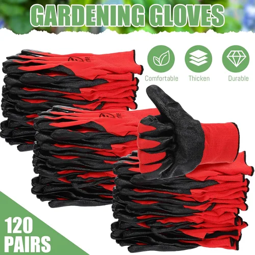 Vista 2 de Sintuff 120 pares de guantes de jardinería para mujeres y hombres, a granel, antideslizantes, multipropósitos, guantes de paisajismo para patio