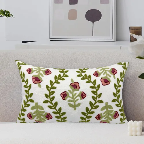 Vista 20 de Alysheer Fundas de almohada decorativas bordadas florales de primavera de 18" x 18", juego de 2, fundas de cojín de algodón con patrón acolchado