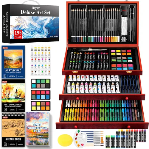 Vista 10 de iBayam Juego de Arte Deluxe, Caja de Regalo para Artista de 195 Piezas, Kit de Dibujo y Pintura de Artes y Manualidades, Suministros de Arte