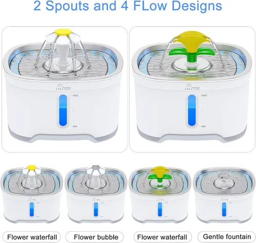 Vista 6 de Fuente de agua para gatos Wonder Creature de acero inoxidable, 84 onzas/2.5 litros, fuente automática de agua para mascotas con ventana de nivel