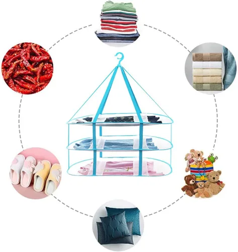 Vista 6 de Fashion & Lifestyle Secador colgante de suéter de gran tamaño, estante de secado plegable de 3 niveles, colgador de ropa de malla plana para secar