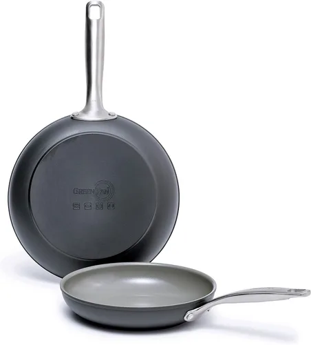 Vista 2 de GreenPan Chatham - Juego de sartenes de cerámica anodizada dura y saludable 8%22 y 10%22, apto para horno, gris y cerámica anodizada dura Chatham