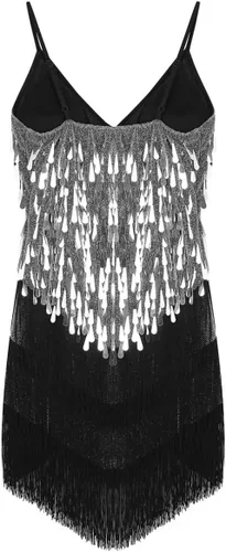 Vista 4 de Sywiyi Wonen's - Vestido de baile con flecos y lentejuelas brillantes, tango latino, Samba, con borlas y flecos, vestido de fiesta de noche