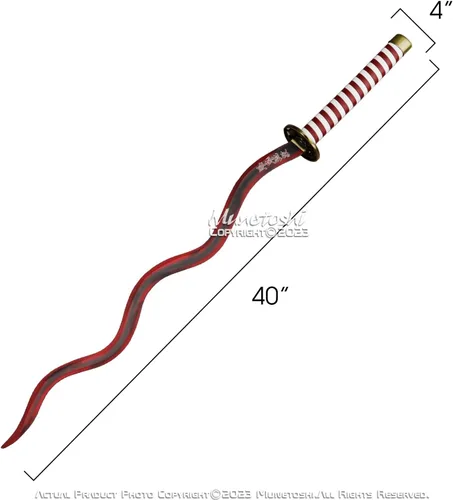 Vista 3 de Munetoshi 40" Obanai Iguro Nichirin Katana Serpiente Kris Samurai Espada Demonio Rojo