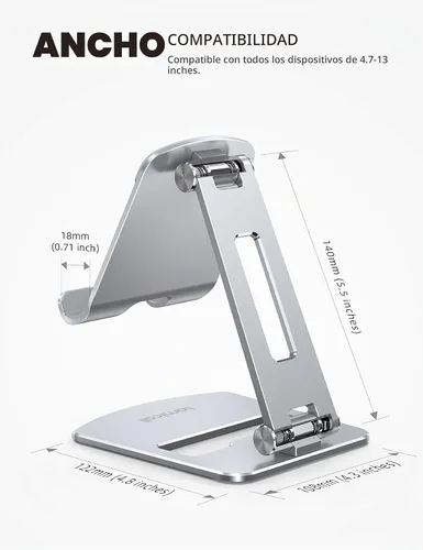 Vista 5 de Lamicall Soporte ajustable para tablet – Base plegable para teléfono, soporte giratorio de 360°, para tabletas de 4.7 a 13 pulgadas, iPad Pro 11