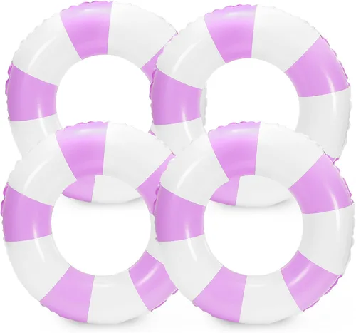 Vista 12 de Whaline Flotador inflable de natación de 4 piezas, anillo de natación a rayas, divertido estampado para piscina, tumbona, tubo para verano