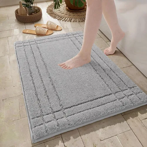 Vista 11 de Alfombras de baño negras, pequeñas alfombras de baño antideslizantes, alfombra de baño suave y peluda lavable para bañera y ducha, 18x24 Tapete