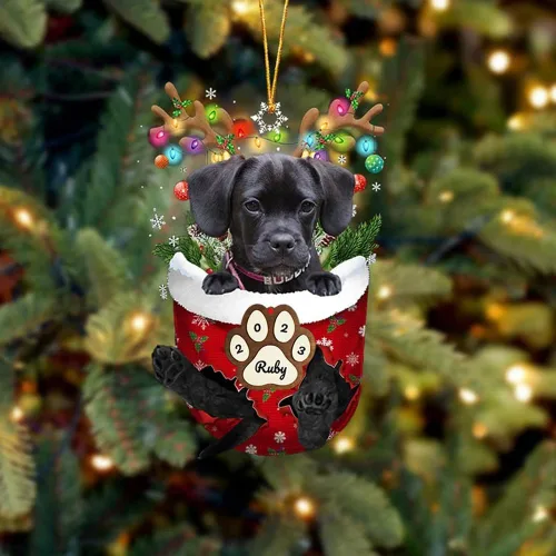 Vista 211 de Adornos personalizados de Pug cervatillo – Decoración personalizada para árbol de Navidad con patas de bolsillo de nieve