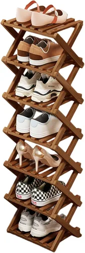 Vista 15 de YYW Zapatero de bambú para entrada, estantes de zapatos de pie libre, estante de armario, organizador vertical plegable de almacenamiento de zapatos
