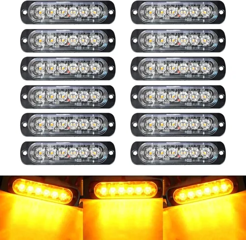 Vista 11 de SEISSO Paquete de 4 luces estroboscópicas ámbar de 12 LED para vehículos y camiones, kit de luces estroboscópicas de emergencia, 12V -24V, luces