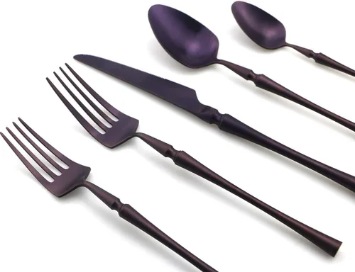 Vista 3 de JASHII lujo púrpura de 6 piezas cubiertos Set de cubiertos servicio 1 cubiertos Set 304 de acero inoxidable incluye cena cuchillo tenedor cuchara