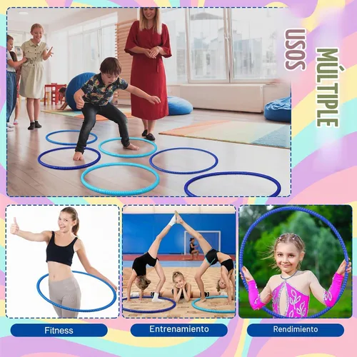 Vista 4 de Sratte 12 aros de juguete desmontables y ajustables para niños, anillo de ejercicio de color, círculo de plástico para niños y adolescentes,
