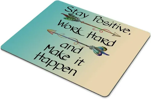 Vista 2 de Smooffly Alfombrilla de Mouse Personalizada para Videojuegos, Cartel Motivacional «Stay Positive Work Hard and Make It Happen» con Frase