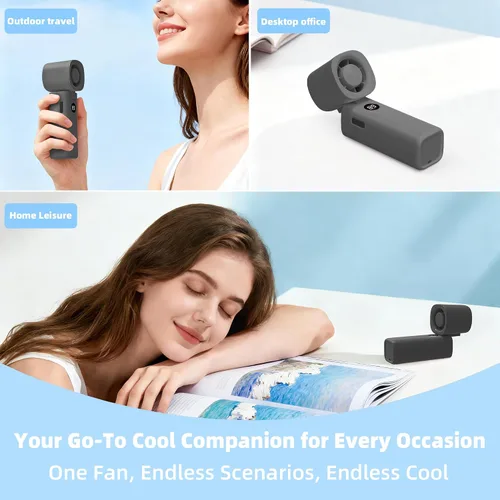 Vista 6 de Ventilador de mano personal, ventilador turbo portátil 3 en 1 de alta velocidad con viento de 5 engranajes, USB mini personal con batería recargable