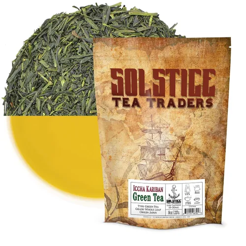 Vista 13 de Hojas sueltas té verde a granel Solstice Tea Traders, varios sabores en bolsa